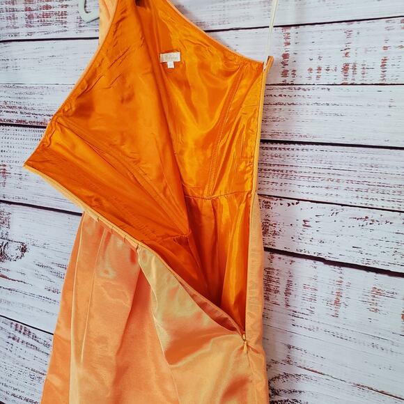 Shoshanna Y2K Orange Sherbert Pleated Mini Dress 2 Shimmer One Shoulder Glam Lux - Picture 7 of 13